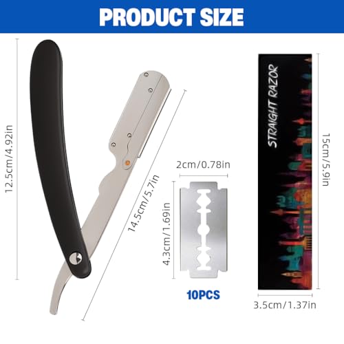 MAYCREATE® Barber Straight Razor, Barber Face Hair Razor Facial Razor, Stainless Steel Folding Beauty Shaver with 10 Replacement Razor Blades