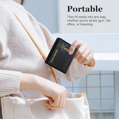 MAYCREATE® 200Pcs Oil Blotting Paper for Oily Skin, Natural Linen Face Sheets with Mirror & Puff, Compact Case for Men & Women, Absorbs Excess Oil, Makeup-Friendly, for Travel & Everyday Use
