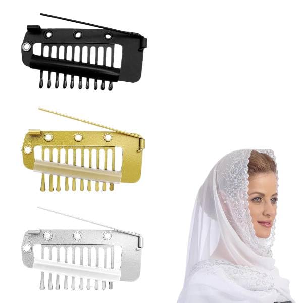 MAYCREATE Chunni Dupatta Fixing Clips for Saree and Shawl with Secure Pin Design | 3Pcs Stainless Steel in Silver Gold & Black