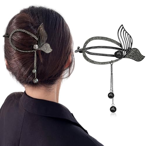 MAYCREATE® Hair Claw Clip for Women, Tassle Mermaid Tail Bun Clips for Women, Alloy Hair Bun Accessories Elegant Hairstyle Twist Non Slip Jaw Clip - Black