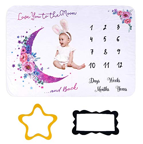 MAYCREATE Moon-2 Flannel Milestone Photography Blanket for 0-12 Month Petite Baby Size- 70x100cm