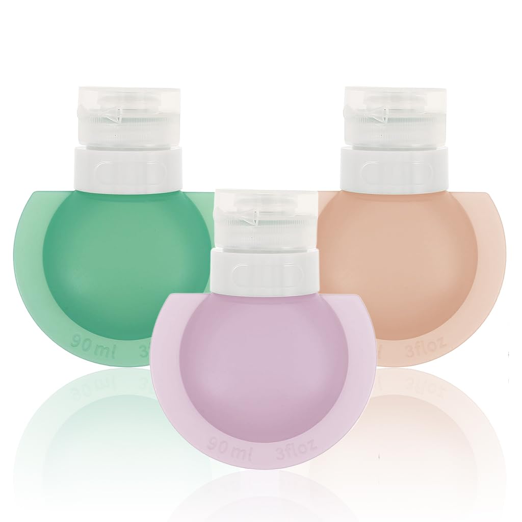 MAYCREATE Travel Bottles for Toiletries 3pcs 90ml with Leak Proof Flip Up Lids | Silicone Refillable Set