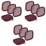 MAYCREATE® 12PCS Mesh Pouches for Women, Makeup Small Pouch, Zipper Cosmetic Bags for Women 4.7'' Square Fashion Lipstick Pouch, Mini Cash Toiletry Organizer Bag for Daily Accessories - Wine Red