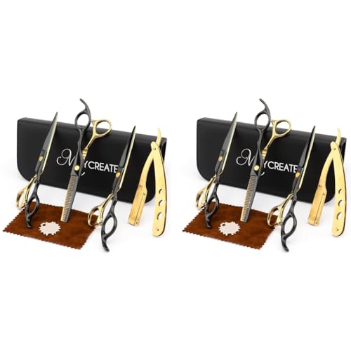 MAYCREATE® Professional Hair Cutting Scissors Kits Stainless Steel Dressing Barber Kit Straight Shears Teeth Thinning Tools with Bag for Home Salon 2 PCS