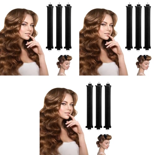 MAYCREATE® 9PCS Heatless Hair Curler, Soft Heatless Curls Satin Velvet Overnight Flexi Blowout Rods with with Hook, No Heat Overnight Sleeping Curling for Hair Styling Tools, Black