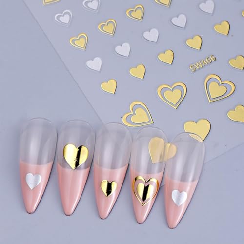 MAYCREATE® 8 Sheets Heart Nail Stickers Decals for Women Girls Art Self-Adhesive Black White Pink Graffiti Patterns Elegant Designs Accessories 16 PCS