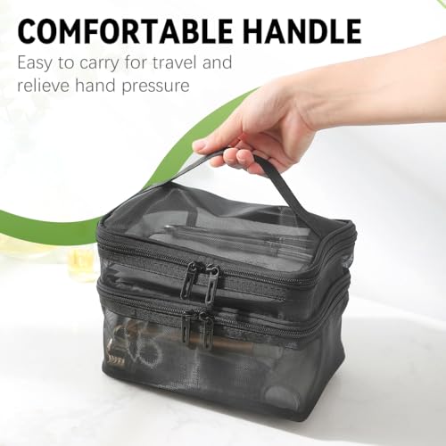 MAYCREATE® Makeup Pouch Bag Travel Organizer Large Mesh Toiletries Cosmetic Double Layer Nylon Brush with Handle 3 PCS