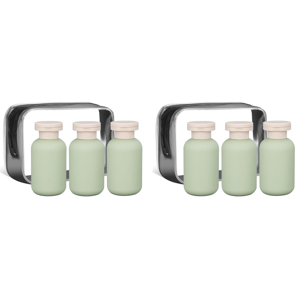 MAYCREATE Travel Bottle Kit for Toiletries with 3pcs 100ml Soft PE Leakproof Bottles and Pouch