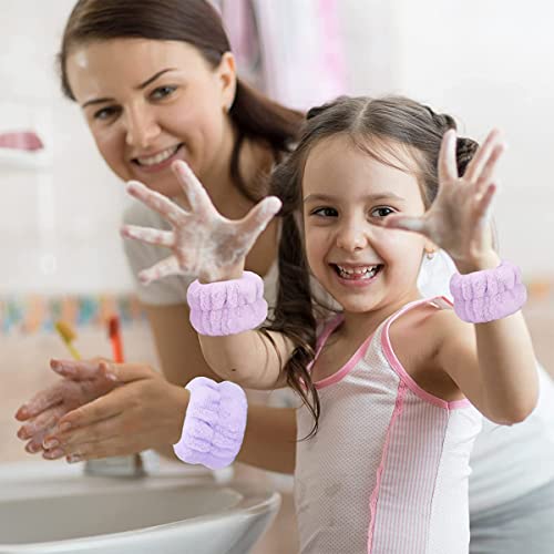 MAYCREATE® 3Pcs Spa Headband Wristband Combo Set, Elastic Hair Band for Women Stylish, Microfiber Face Wash Hairband Wrist Wash Bands for Face Washing, Makeup, Yoga, Fitness (Purple) 6 PCS
