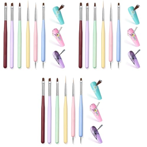 MAYCREATE® Professional 3PCS Nail Art Brush Set Salon Quality Detailing Kit with 2-in-1 Striping Dotting Tool Flat Brush for Acrylic Gel Nails DIY Extension Design