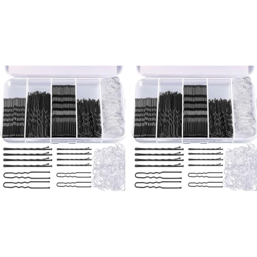 MAYCREATE® 600PCS Bobby Pins Hair U Pins with Mini Rubber Ties Stylish Metal for Updos Holding Stray Strands Accessories for Girls Women Black