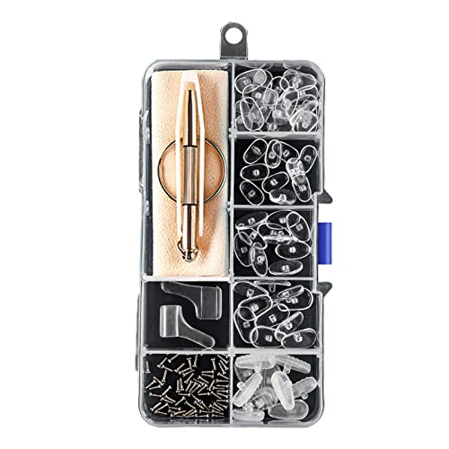MAYCREATE Eyeglasses Nosepad Repairing Kit, 35pcs Silicone Nosepad,with 3 in 1 Screwdriver,Screws Tweezers, Antiskid Earhook, Glasses Cloth,Grid Box Storage Organizer (5 shape)