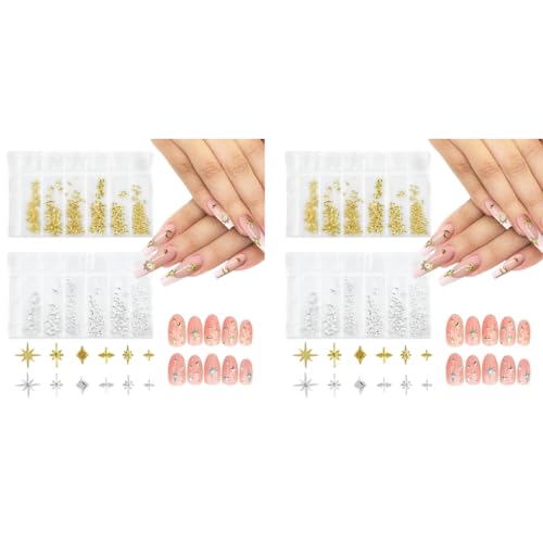MAYCREATE® 1700PCS Star Nail Charms Set for Acrylic Nails 3D Gold Silver Metallic Studs Rhinestones Y2K Women Manicure Salon