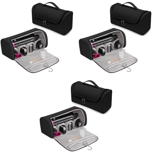 MAYCREATE® Travel Storage Bag for Dyson Airwrap Holder Hair Styler Organizer Attachments Portable with Hanging Hook Black Bag Only 3 PCS