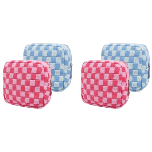 MAYCREATE® 4PCS Sanitary Pad Pouch 5.5in Small Makeup Checked Print Coin Purse Zipper Napkin Pads Bag Feminine Period Supplies Storage Travel Teen Girls Women