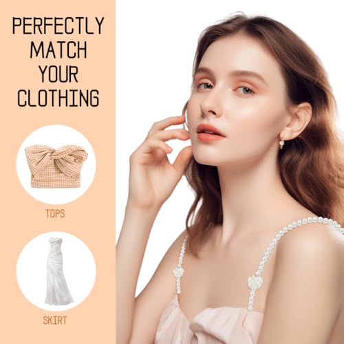 MAYCREATE 2 Pairs Pearl Bra Straps for Women Fancy Floral Pearl Straps for Bra Women Chic Beaded Bra Straps Replacement for Dress, Off-Shoulders, Evening Dress (12.4in)