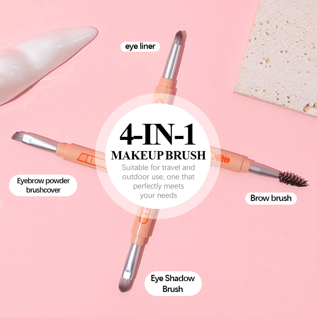 MAYCREATE 4 in 1 Mini Makeup Brushes Pen Pocket Touch-up Beauty Brushes Eyebrow Powder Applicator Brush, Lip Balm Brush Eyeshadow Brush Stackable Design Portable Travel Multi Use Makeup Brushes