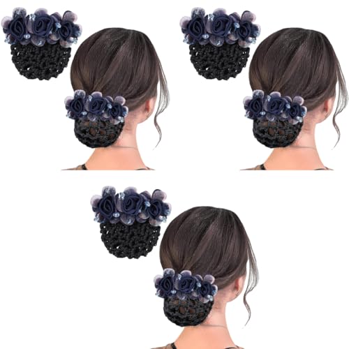 MAYCREATE® Floral Hair Snood Net, Barrette Hair Bun Cover Clip for Women, Lady Bun Maker Hairnet for Dancer Nurse Party, Work or Daily 3 PCS