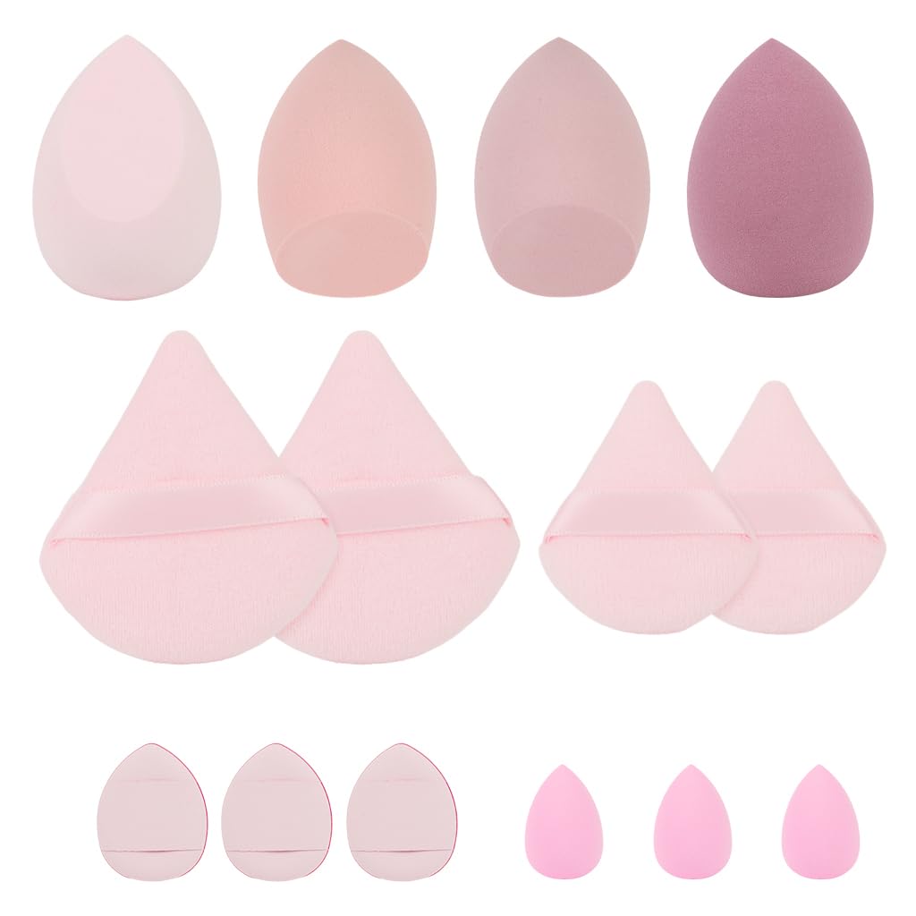 MAYCREATE Makeup Sponge Set for Foundation and Powder Blending featuring Triangular Puff | 14 Pcs Pink Tools for Women