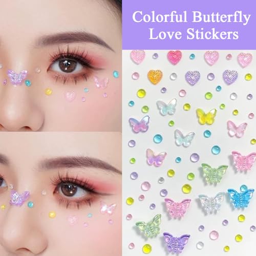 MAYCREATE® Face Stickers 3D Crystal Butterfly Sticker Self-Adhesive Glitter Stickers for Hair Decoration Rhinestone Sticker for Face, DIY Crafts, Makeup, Nail Art