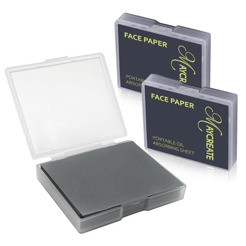MAYCREATE® 2 Boxes 300pcs Oil Blotting Paper for Oily Skin, Natural Linen Face Tissues, Makeup Absorbing Sheets with Mirror & Puff, Portable Oil Control for Women, Men, Teens, Shine-Free Pack