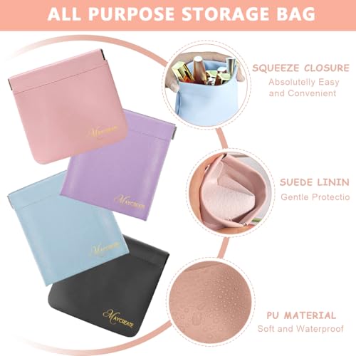 MAYCREATE® 4 Pack Mini Makeup Bag Small Pouches for Women Pu Cosmetic Squeeze Top Pocket Storage Pouch Coin Purse Lipstick Jewelry Accessories Self-Closing 4.3X4.7In Assorted 3PCS