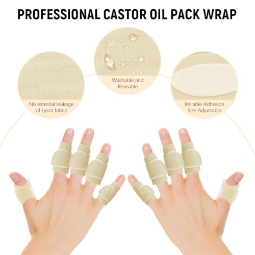 MAYCREATE® Castor Oil Finger Wraps Hook and Loop Adjustable Finger Splint Joint Sleeves for Pain Relief Arthritis Breathable Lycra Fabric Castor Oil Wraps Pack of 10