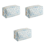 MAYCREATE® Fashion Makeup Bag Travel Pouch Blue Floral Soft Zipper Utility Pencil Gadget Stationeries Storage Tool Organizer 20.5x9x9.5cm 3 PCS