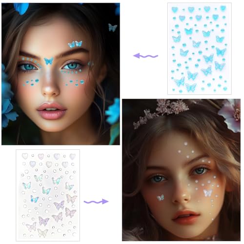 MAYCREATE® Face Stickers 3D Crystal Butterfly Sticker Self-Adhesive Glitter Stickers for Hair Decoration Rhinestone Sticker for Face, DIY Crafts, Makeup, Nail Art