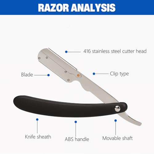 MAYCREATE® Barber Straight Razor, Barber Face Hair Razor Facial Razor, Stainless Steel Folding Beauty Shaver with 10 Replacement Razor Blades