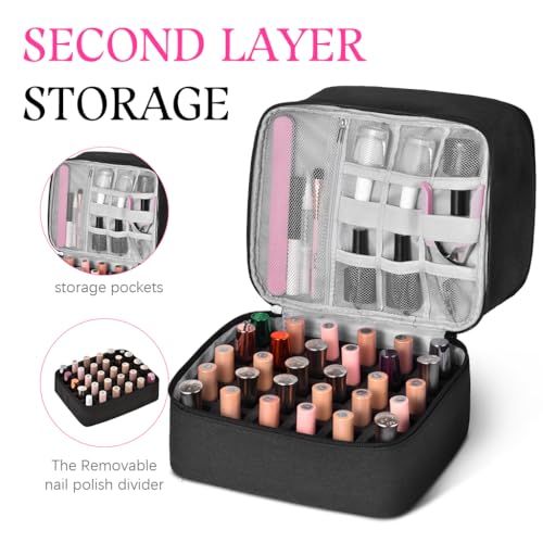 MAYCREATE® Nail Polish Organizer Box Travel Makeup Bag with Handle Double-Layer Art Tools for 30 Bottle Portable Large Capacity Carrying Case 2 PCS