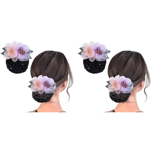 MAYCREATE® Hair Snood Net Barrette Bun Cover, Flower Bun Net Hair Grip, Hair Bun Accessories for Women Girls, Bun Maker Spring Clip Hairnet for Dancer Nurse Work or Daily 2 PCS