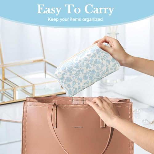 MAYCREATE® Fashion Makeup Bag Travel Pouch Blue Floral Soft Zipper Utility Pencil Gadget Stationeries Storage Tool Organizer 20.5x9x9.5cm 2 PCS