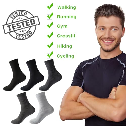 MAYCREATE® Bamboo Ankle Socks for Men - Bamboo Cotton Fiber Ankle Length Half Terry Socks Ideal for Gym, Running, Casual Wear with Odor Control Comfort Pack of 5