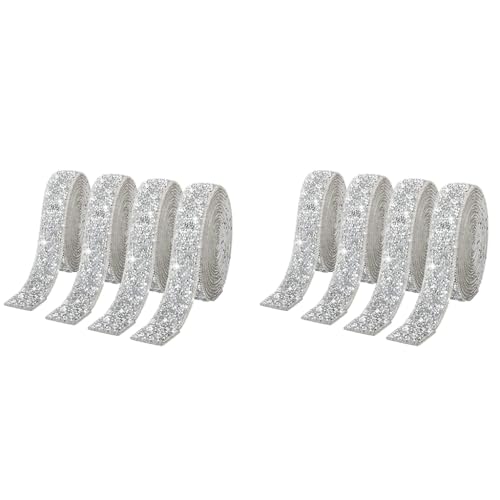 MAYCREATE® 4 Rolls Self Adhesive Bling Rhinestone Strips Diamond Ribbon Glitter Resin Belt Sparkling Stickers Wrap Crystal Roll Wall Decoration DIY Arts Crafts 2PCS