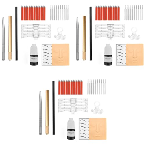 MAYCREATE® Microblading Eyebrow Pen Needle Kit with Finger Gloves Black Tattoo Ink for Practicing Practise Skin Tool for New Beginners 3PCS