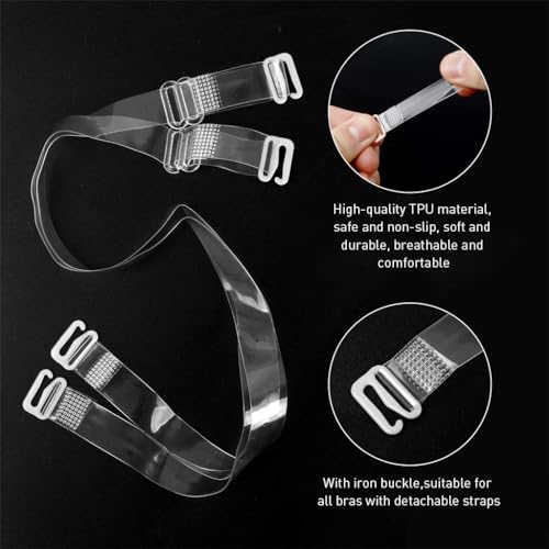 MAYCREATE® 2 Pairs Clear Bra Straps Invisible Replacement Adjustable Invisible Clear Bra Straps 1.2cm Width for Off Shoulders, Evening Dress