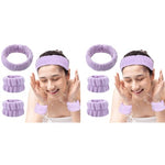 MAYCREATE® 3Pcs Spa Headband Wristband Combo Set, Elastic Hair Band for Women Stylish, Microfiber Face Wash Hairband Wrist Wash Bands for Face Washing, Makeup, Yoga, Fitness (Purple) 6 PCS