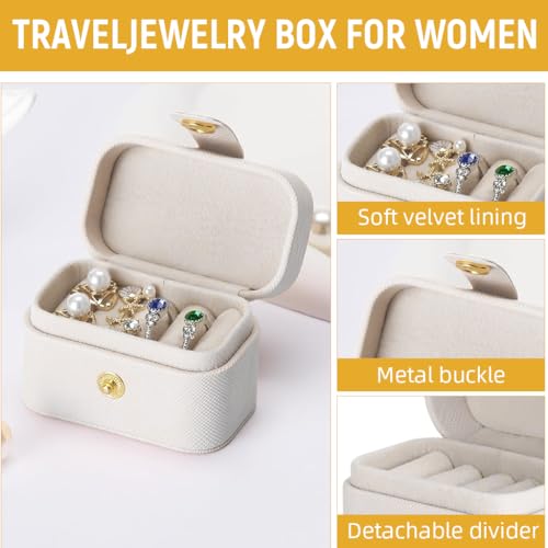 MAYCREATE® Ring Box Travel Jewelry Organizer Boxes for Rings Ear Studs 4 Slots Design Soft Plush Liner Snap Button Closure