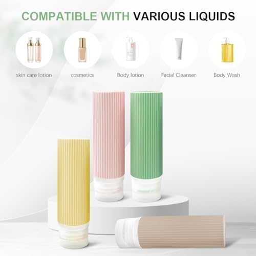 MAYCREATE® 12PCS 3oz Travel Bottles Kit for Toiletries Silicone Squeeze Small Refillable Leakproof Bottles for Shampoo Lotion with Storage Pouch