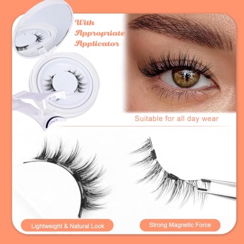 MAYCREATE® 1Pair Magnetic Eyelashes Natural Look Reusable Cat Eye Lashes with Applicator Kit without Eyeliner Wispy Clear Band False No Glue Needed 2 PCS