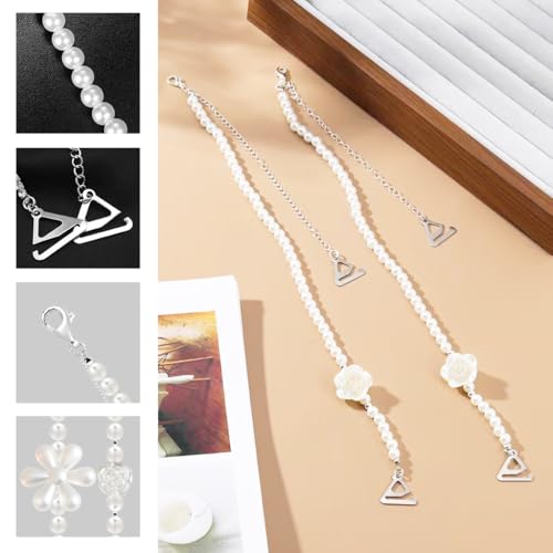 MAYCREATE 2 Pairs Pearl Bra Straps for Women Fancy Floral Pearl Straps for Bra Women Chic Beaded Bra Straps Replacement for Dress, Off-Shoulders, Evening Dress (12.4in)