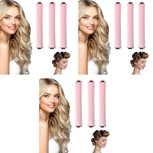 MAYCREATE® 9PCS Heatless Hair Curler, Soft Heatless Curls Satin Velvet Overnight Flexi Blowout Rods with with Hook, No Heat Overnight Sleeping Curling for Hair Styling Tools, Pink