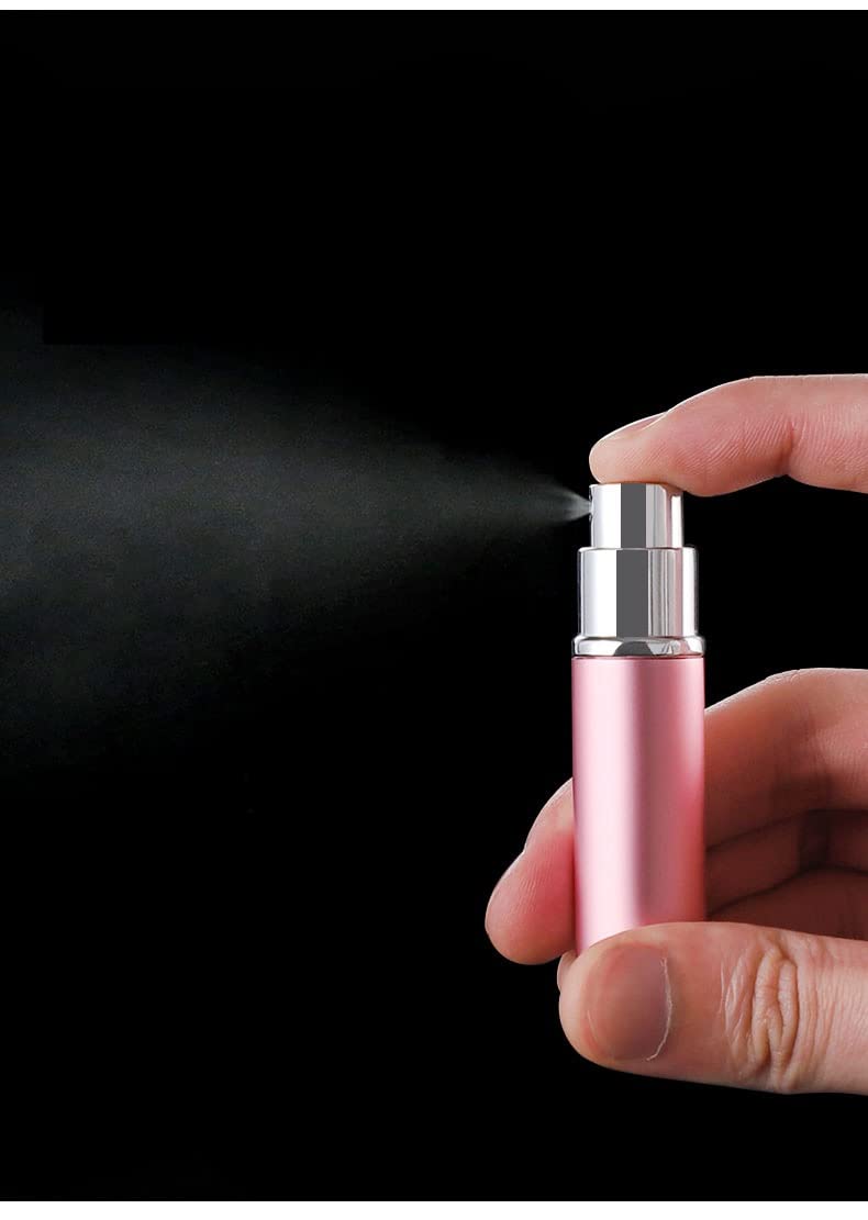 MAYCREATE 2Pcs 5ml Perfume Atomiser Spray Bottle with Pump-Portable Perfume Dispenser, Refillable Empty Spray Bottle for Fragrance Perfume (Pink)