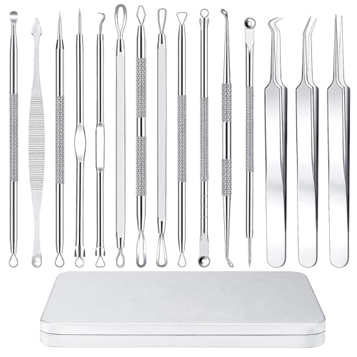 MAYCREATE® Blackhead Remover Tool Kit Pore Cleaning Tools, 15pcs Stainless Steel Blackhead Remover Tool Kit for Pimples, Blackheads, Whiteheads, Zit, Deep Pore Cleaning Tool with Storage Box
