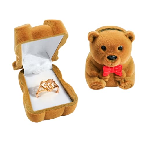 MAYCREATE® Ring Box Brown Bear Travel Jewelry Organizer Boxes for Rings Ear Studs Soft Plush Liner
