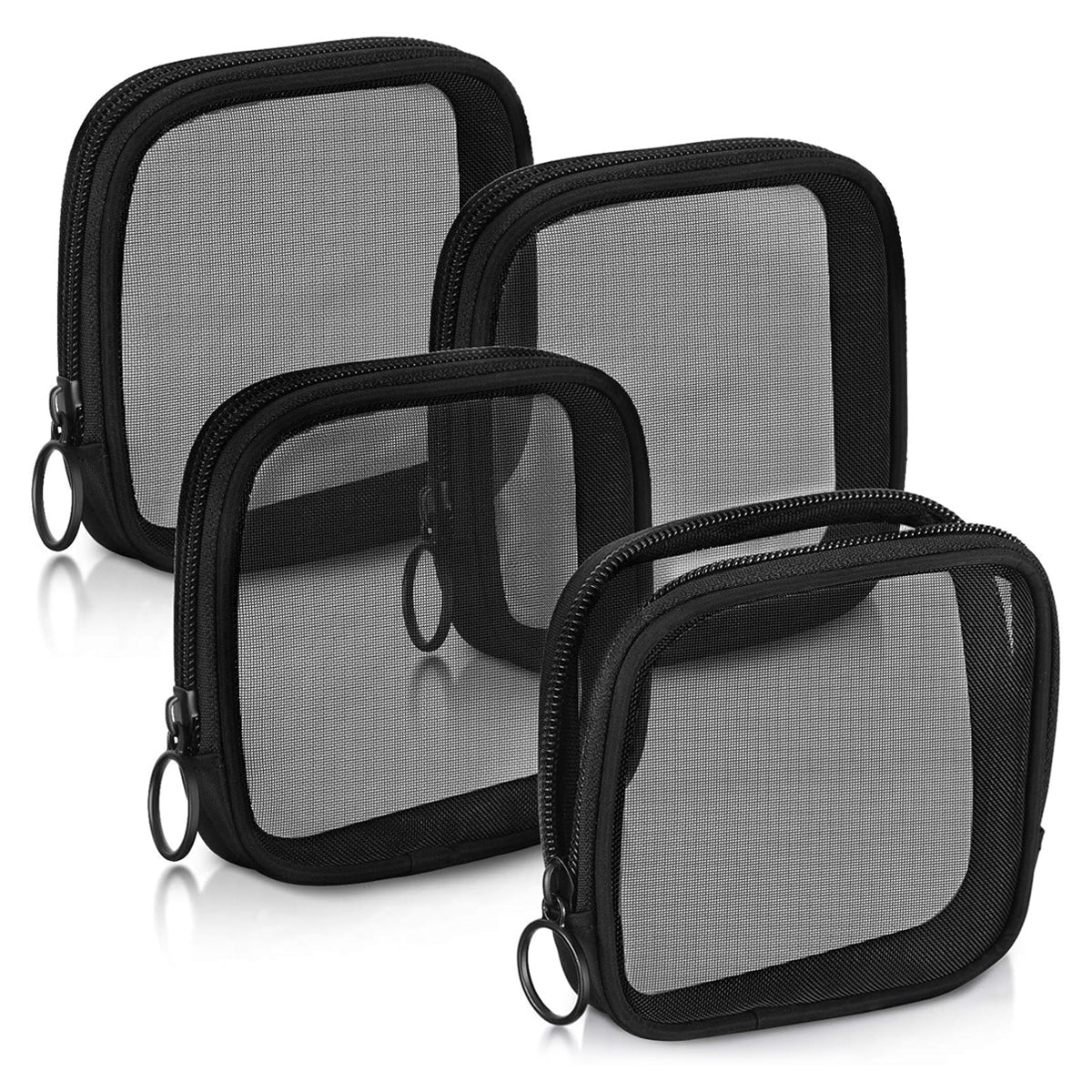 MAYCREATE 4Pcs Small Pouches, MAYCREATE Pouch Purse, Mesh Makeup Women Pouches, 4.7'' Square Lipstick Pouches Small for Women, Zipper Cosmetic Cash Pouch Accessories Organizer Bag (Black)
