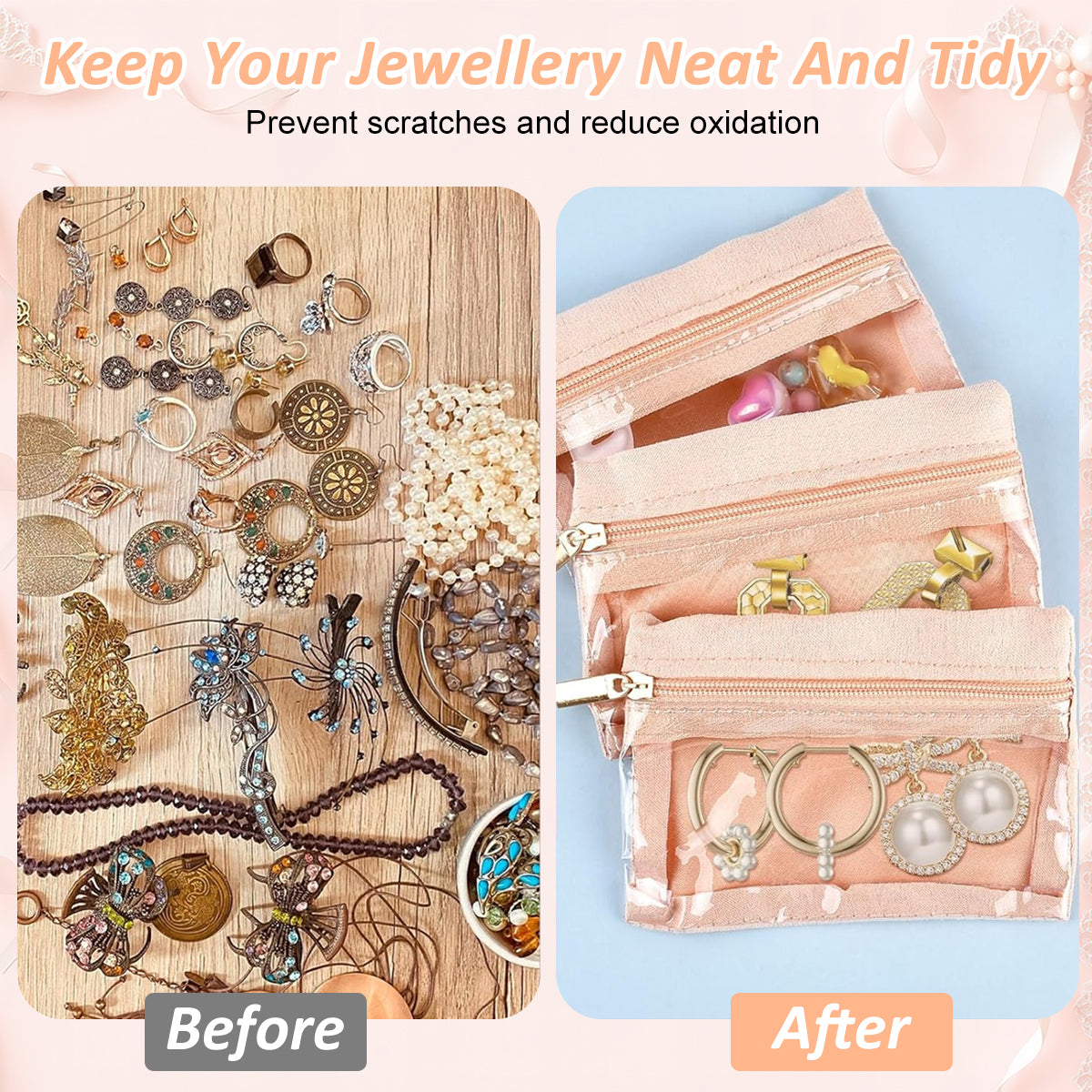 MAYCREATE 6Pcs Jewellery Organisers Pouch Travel Ziplock Jewellery Organisers Small Velvet Jewellery Pouches for Storage Jewellery Pouch for Necklaces Bracelets Rings Earrings Brooches - Pink