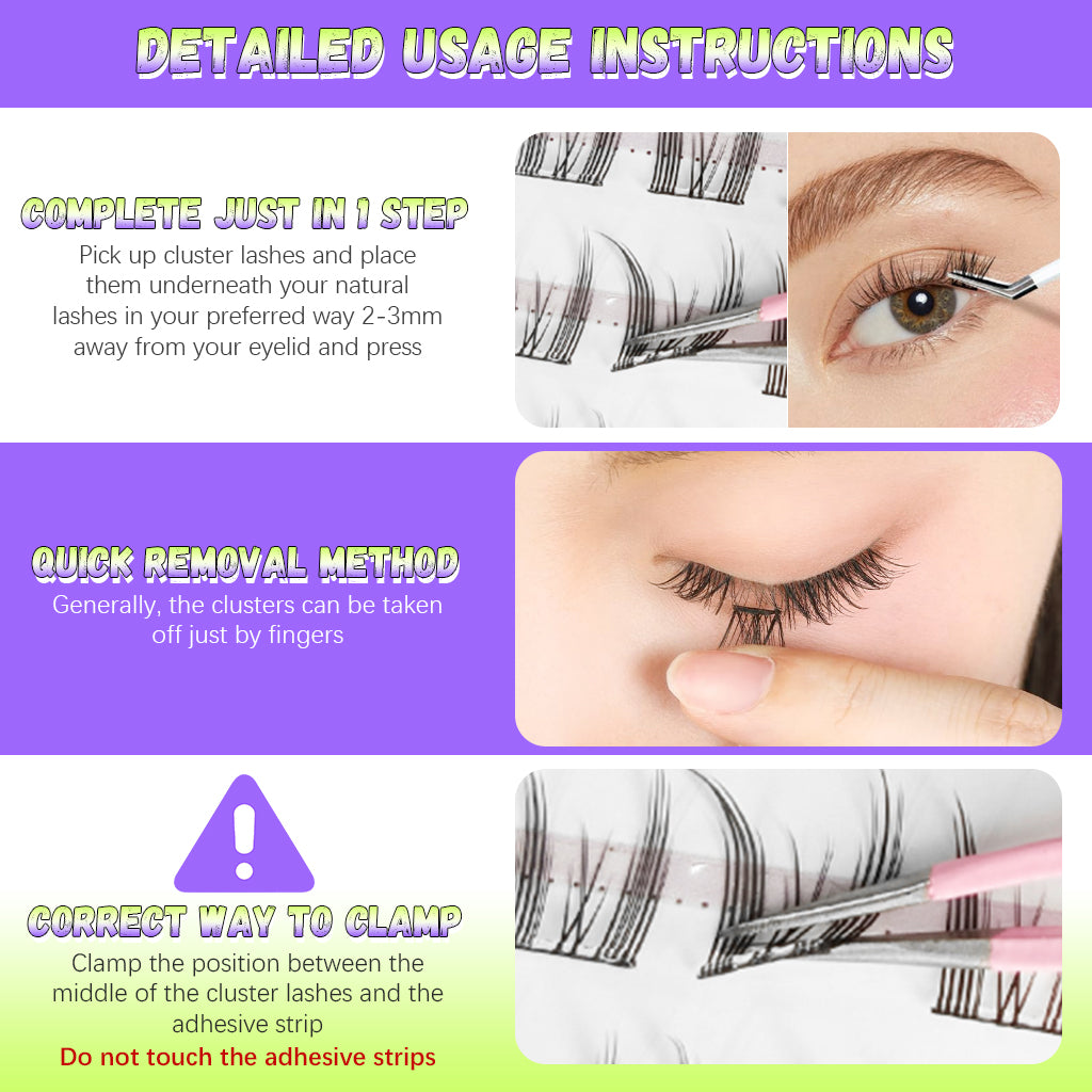 MAYCREATE 100Pcs Self Adhesive Eyelashes Clusters, No Glue Needed Lash Clusters 8/10/12MM Natural Look Pre-Glue Individual Lashes Extensions Reusable Self Adhesive Lashes Clusters