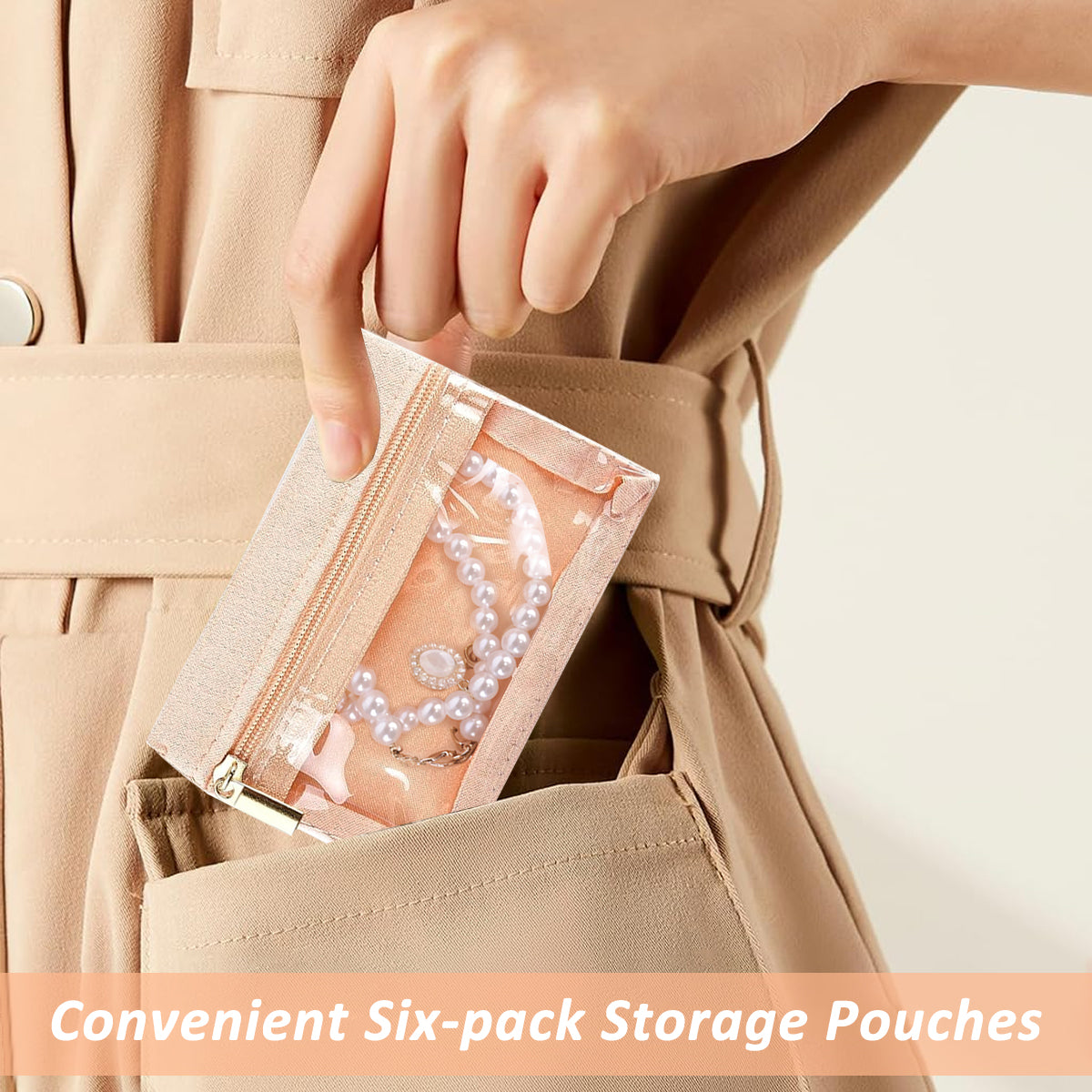 MAYCREATE 6Pcs Jewellery Organisers Pouch Travel Ziplock Jewellery Organisers Small Velvet Jewellery Pouches for Storage Jewellery Pouch for Necklaces Bracelets Rings Earrings Brooches - Pink